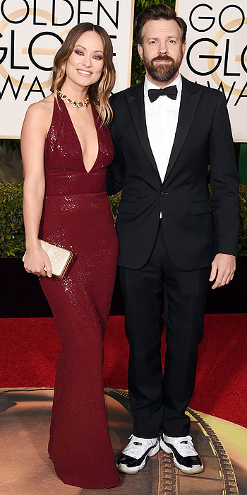 BEVERLY HILLS, CA - JANUARY 10:  Actors Olivia Wilde (L) and Jason Sudeikis attend the 73rd Annual Golden Globe Awards held at the Beverly Hilton Hotel on January 10, 2016 in Beverly Hills, California.  (Photo by Jason Merritt/Getty Images)